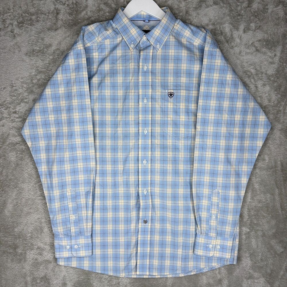 Ariat Shirt Mens Medium Pro Series Blue Plaid Long Sleeve Button Down Oversized